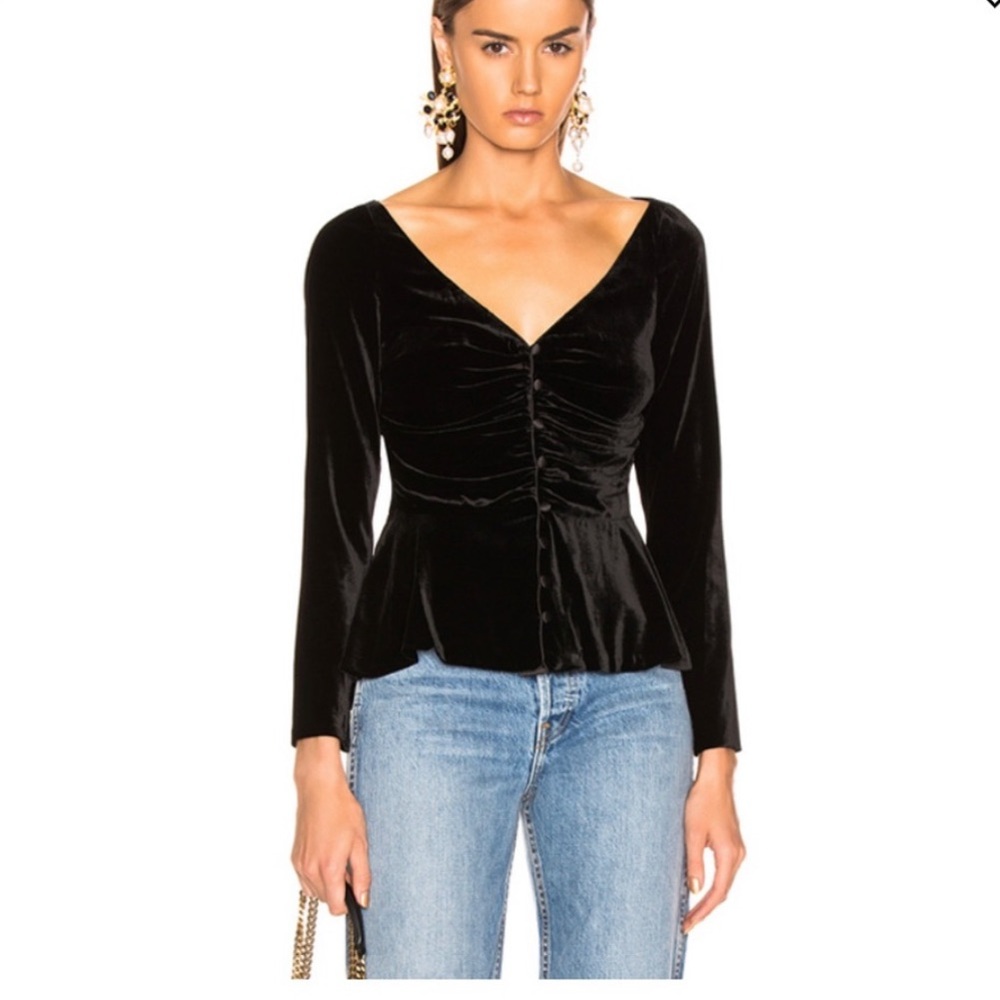 Veronica Beard Black Velvet Ruched Blouse